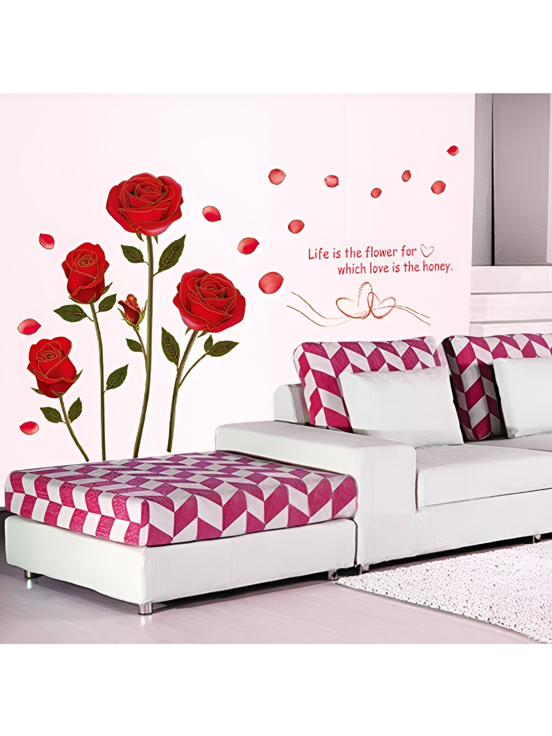 Asian royal Red & Green Floral Printed Self Adhesive Wall Sticker