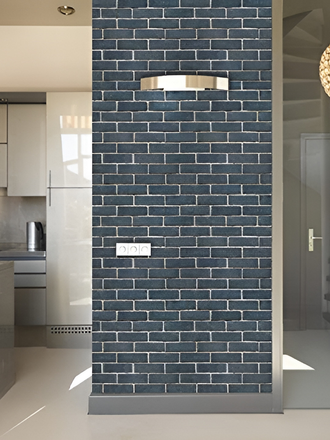 Asian royal Black & White Brick Pattern Print Self Adhesive Wall Sticker