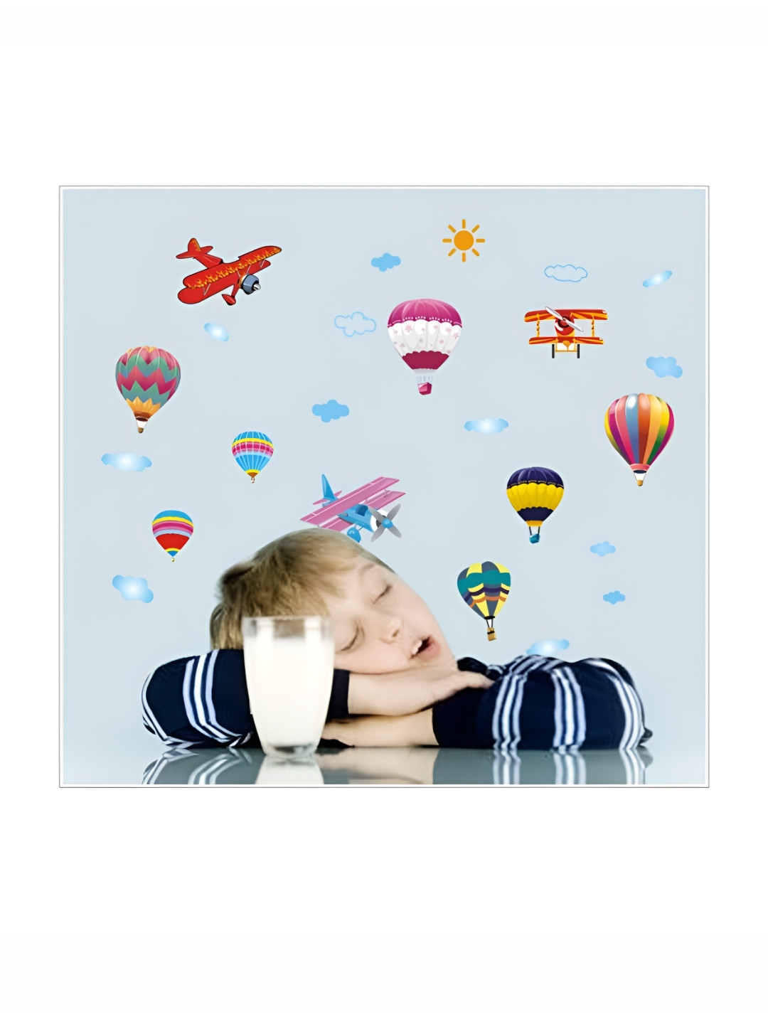 Asian royal Blue & Pink Printed Self Adhesive Wall Sticker