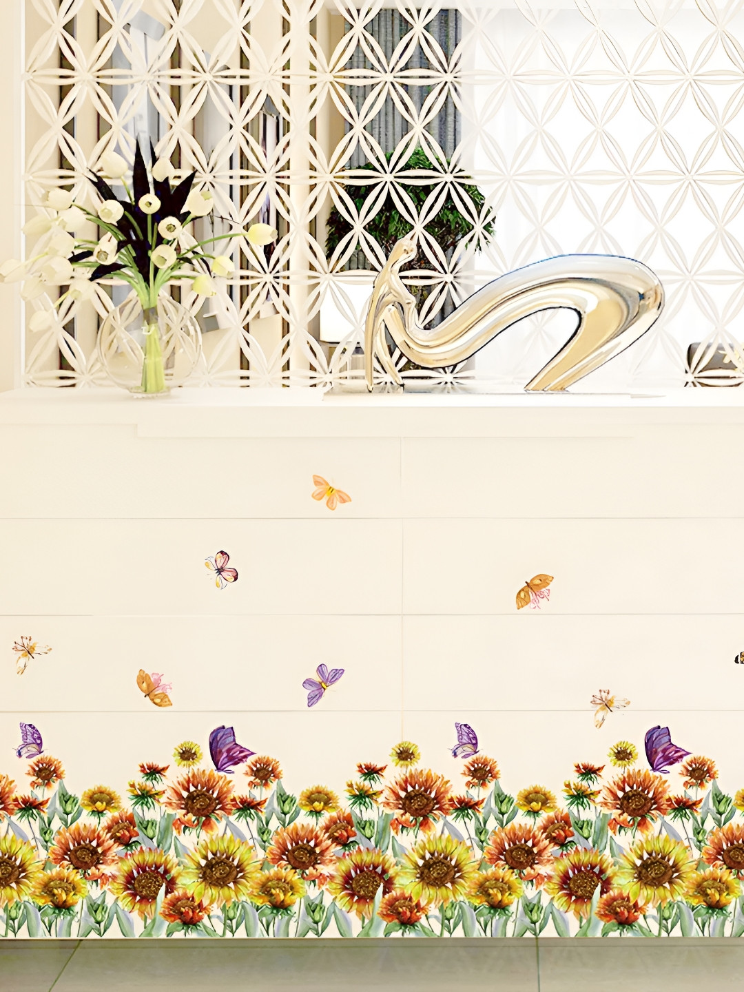 Asian royal Yellow & Green Floral Printed Self Adhesive Wall Sticker