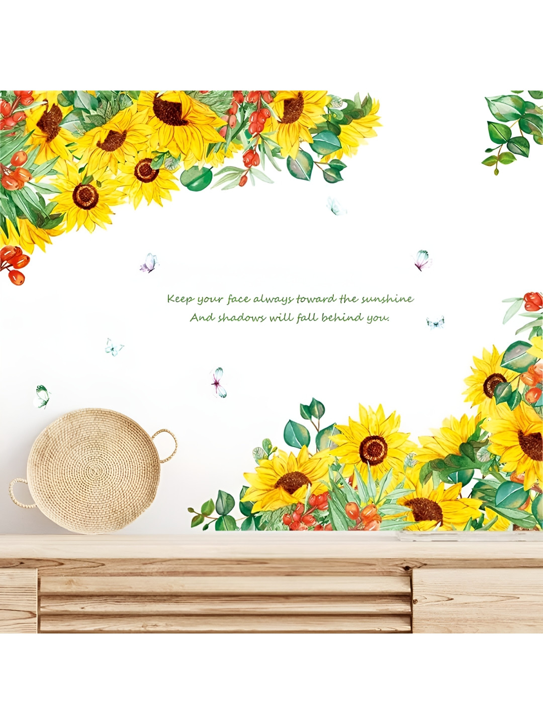 Asian royal Yellow & Green Floral Print Self Adhesive Wall Sticker