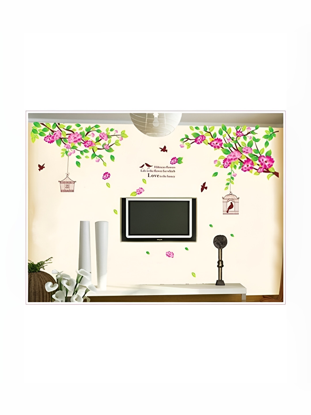 Asian royal Pink & Green Floral Print Self Adhesive Wall Sticker