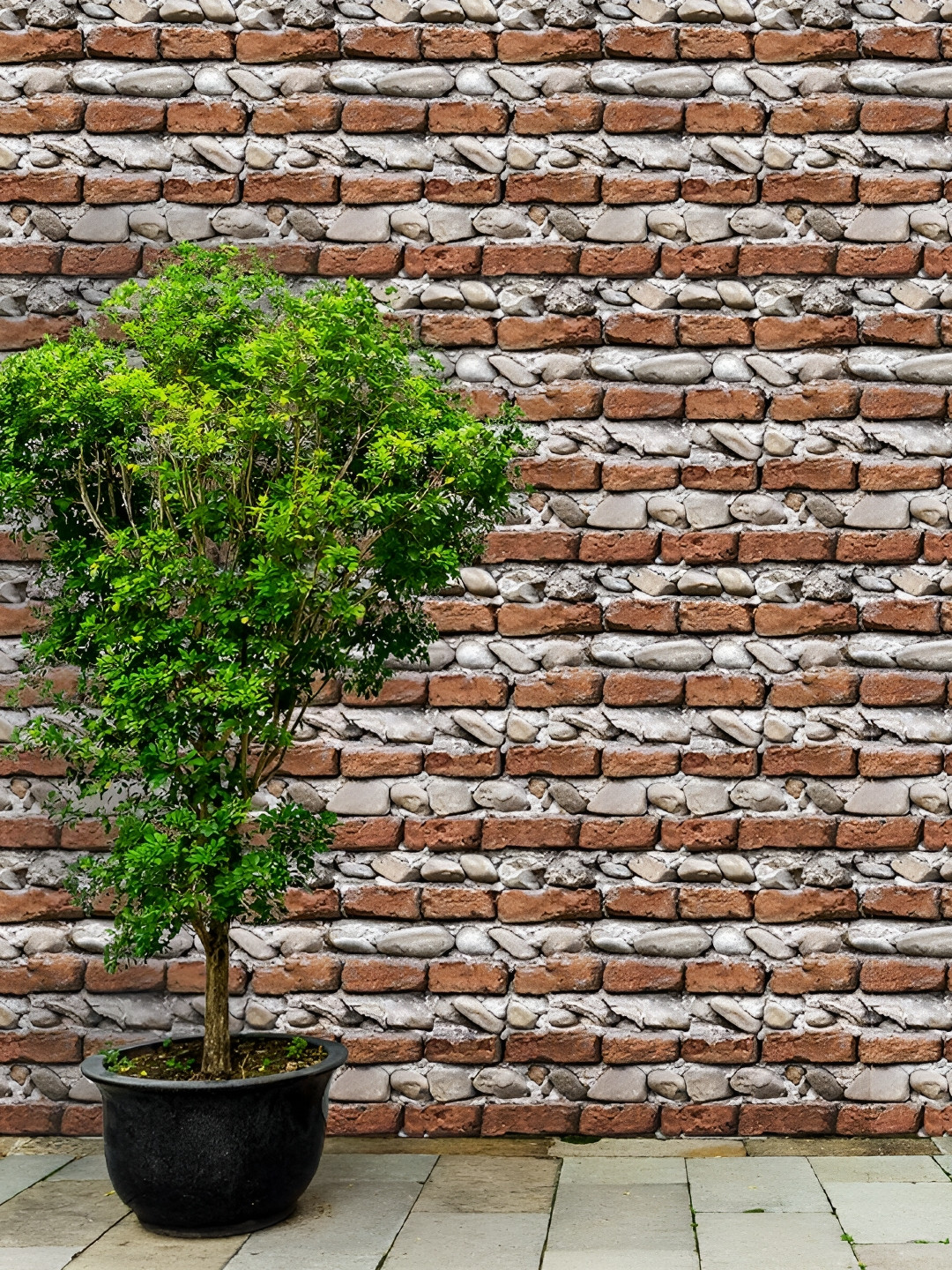 Asian royal Brown & Grey Brick Pattern Printed Self Adhesive Wall Sticker