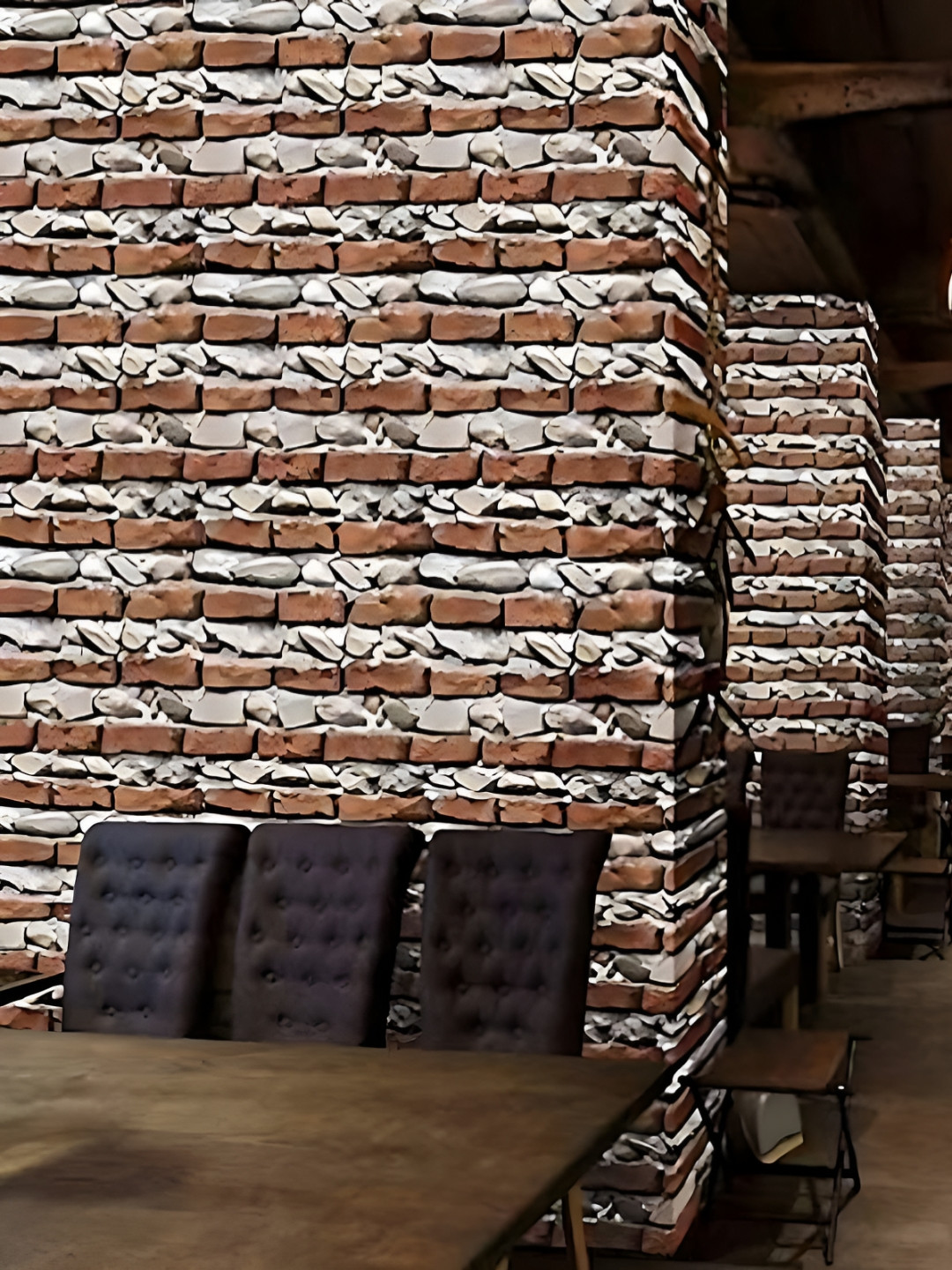 Asian royal Brown & Grey Brick Pattern Printed Self Adhesive Wall Sticker