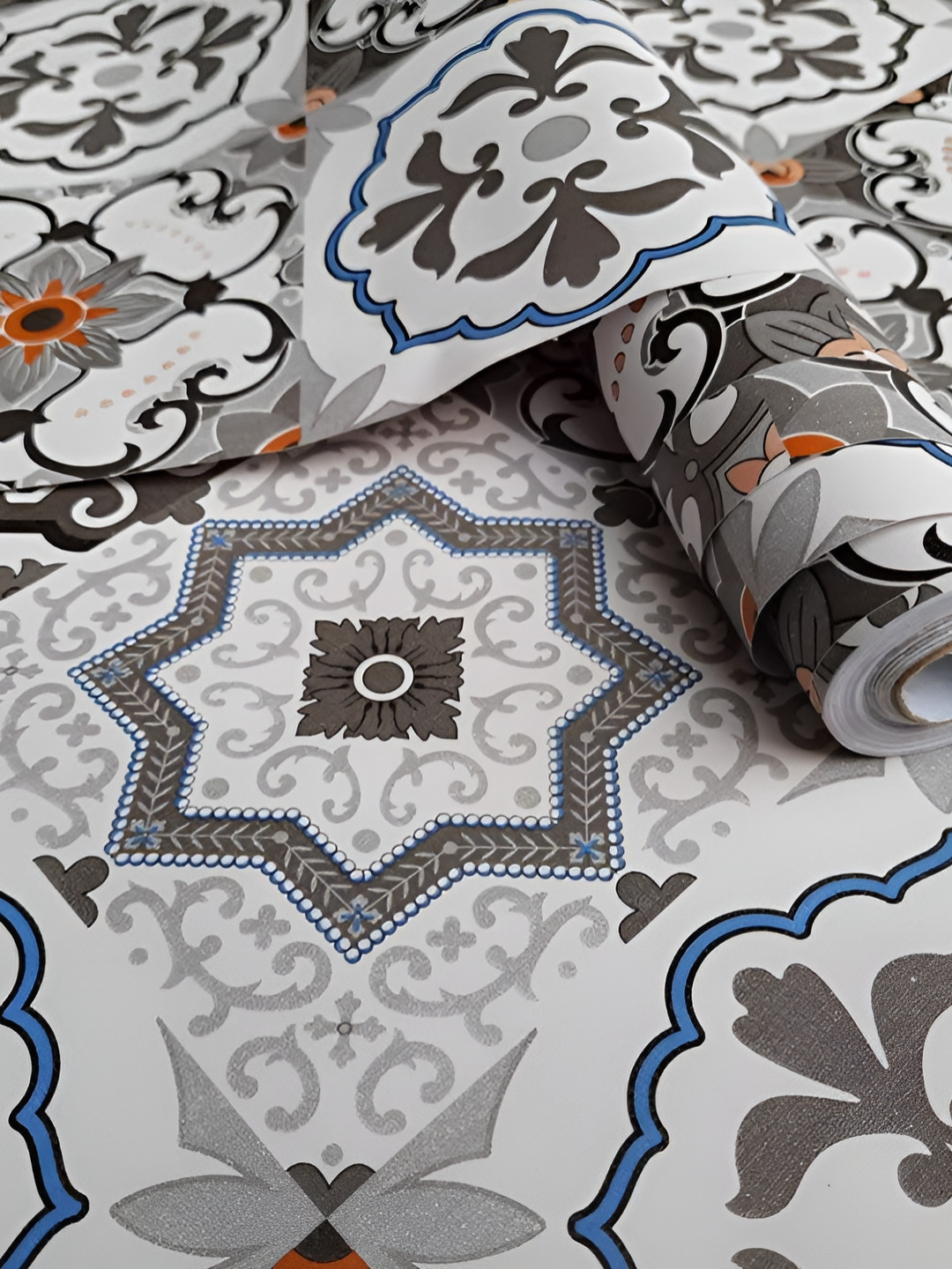 Asian royal White & Grey 3D Floral Printed Self Adhesive Wall Sticker