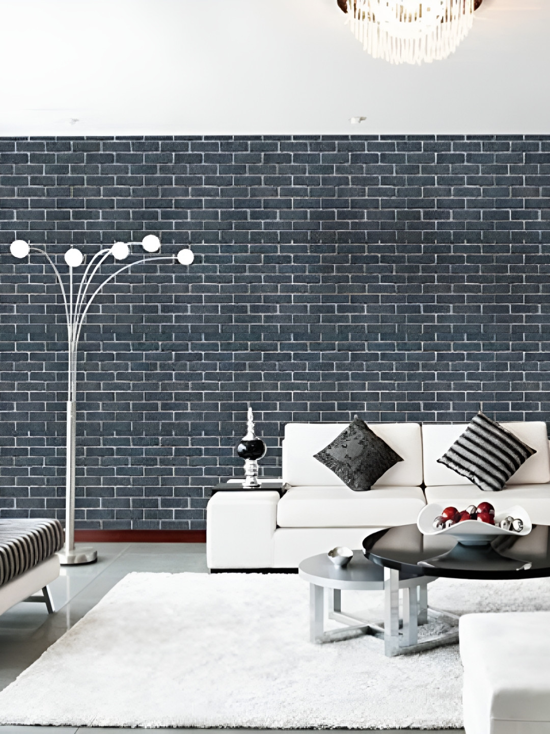 Asian royal Black & White Brick Pattern Printed Self Adhesive Wall Sticker