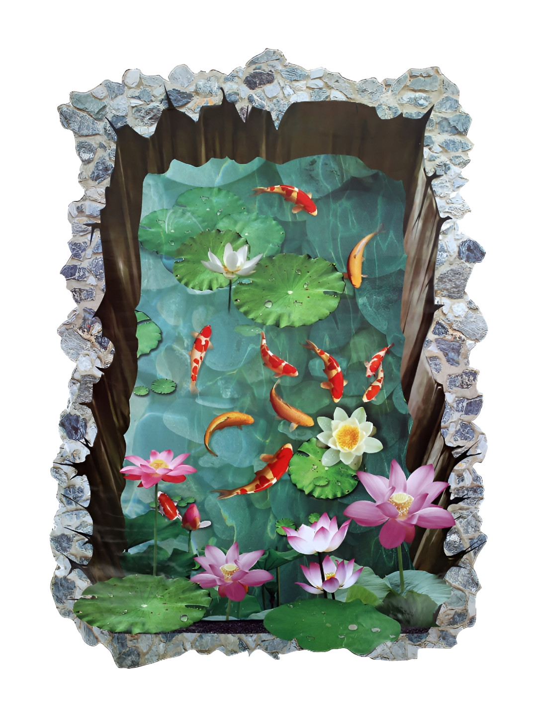 Asian royal Green & Red Floral Print Self Adhesive Wall Sticker