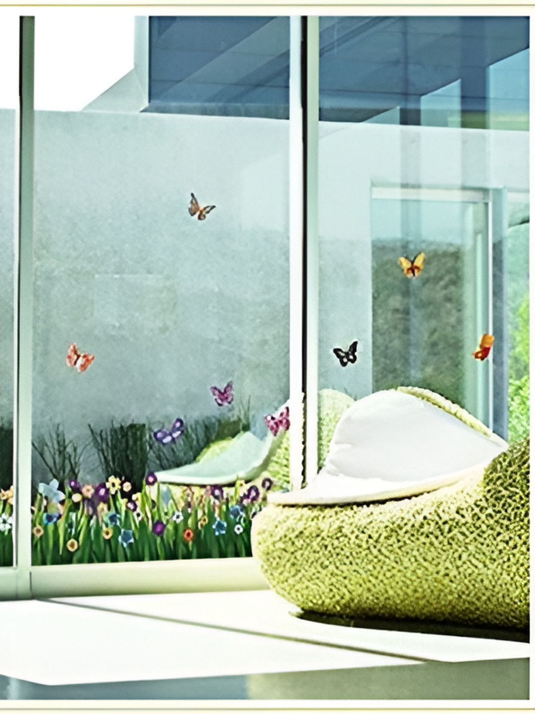 Asian royal Cream Coloured & Green Printed Self Adhesive Wall Sticker