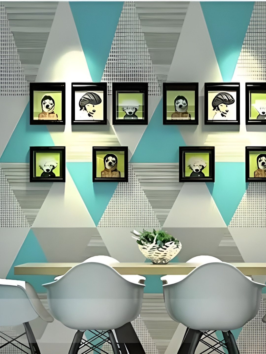 Asian royal Grey & Blue 3D Printed Self Adhesive Wall Sticker