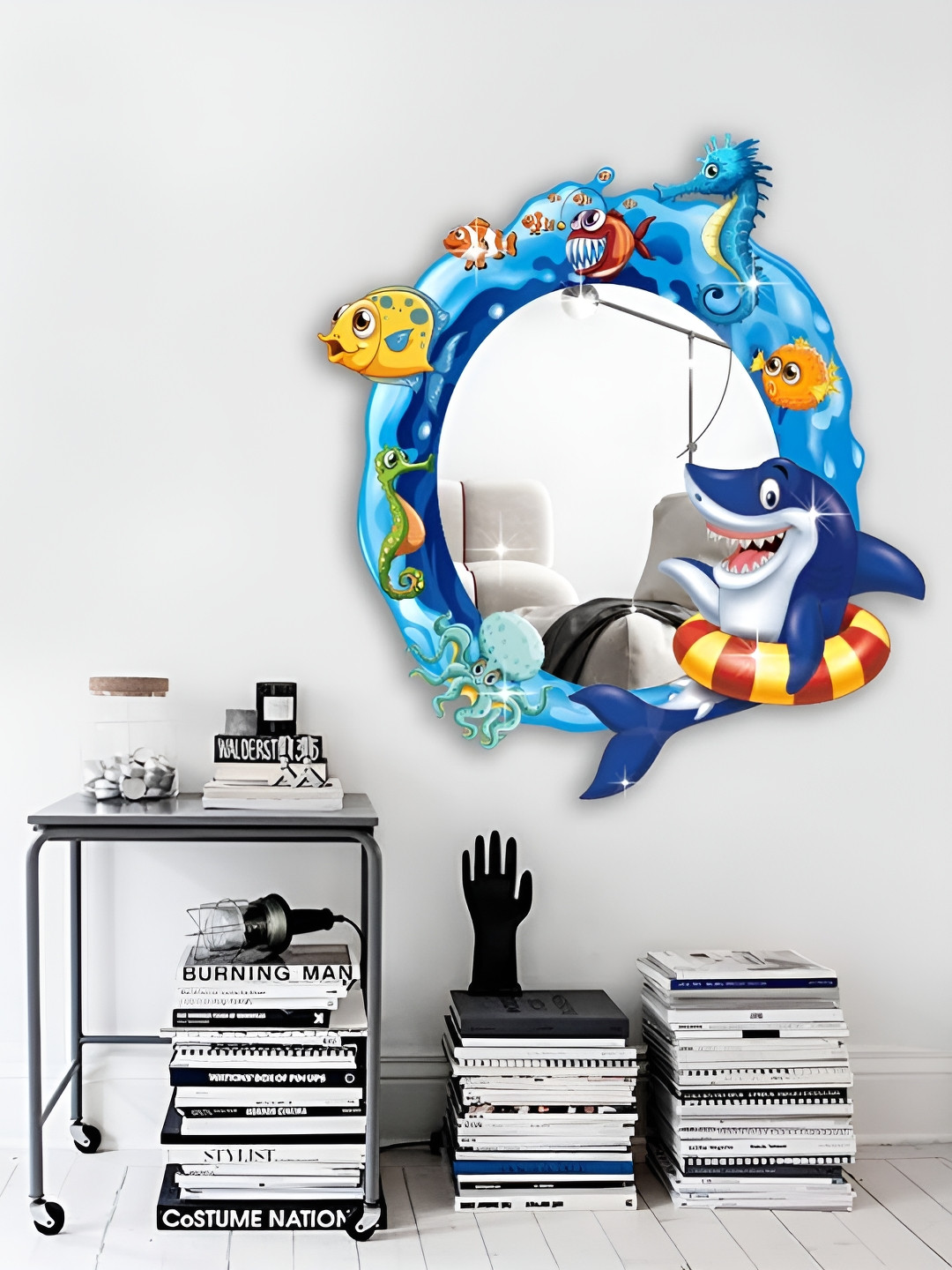 Asian royal Blue & Yellow 3D Printed Self Adhesive Wall Sticker