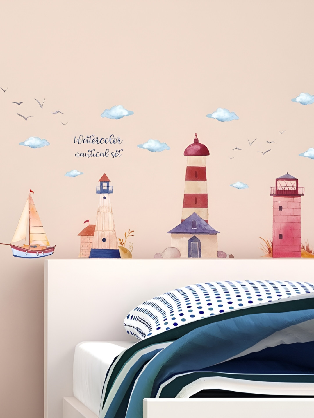 Asian royal White & Peach Colored Self Adhesive Wall Sticker