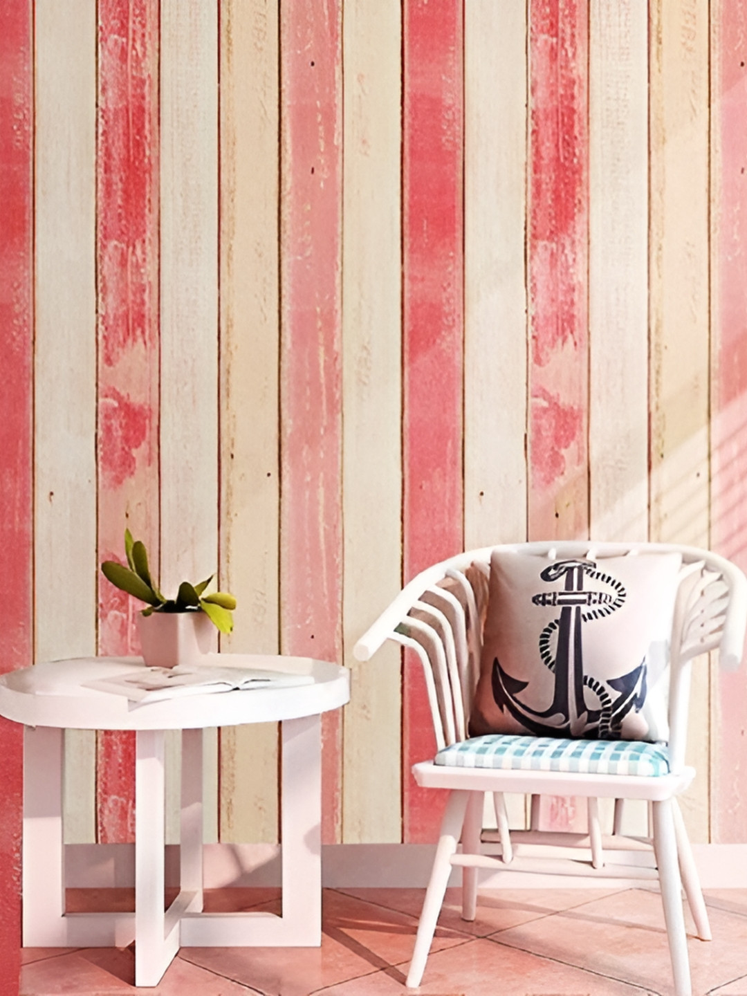 Asian royal Pink & White 3D Striped Self Adhesive Wall Sticker