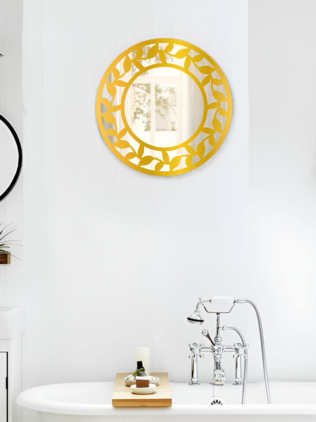 Asian royal Yellow Round Glass Wall Mirror