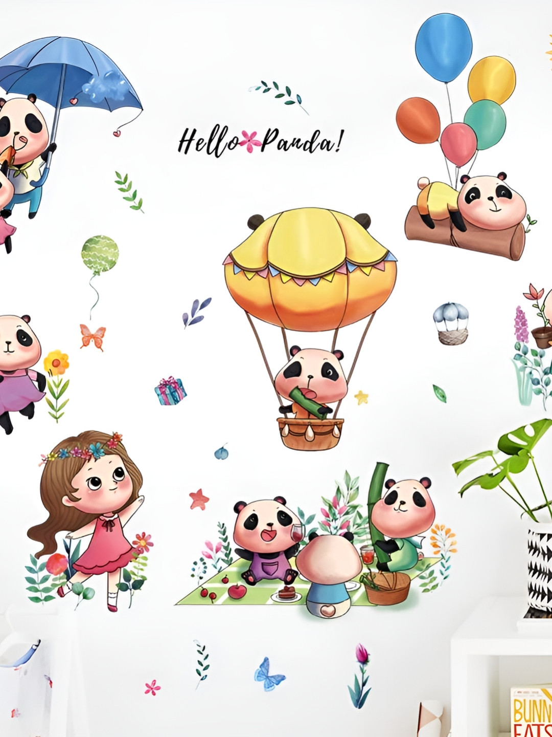 Asian royal Blue & Pink Cartoon Characters Printed Self-Adhesive Wall Sticker