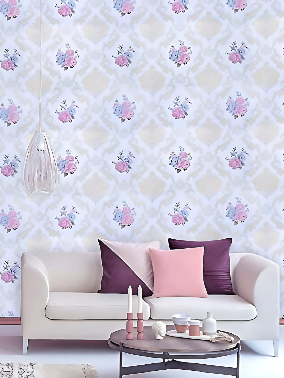 Asian royal White & Purple 3D Floral Printed Self Adhesive Wall Sticker
