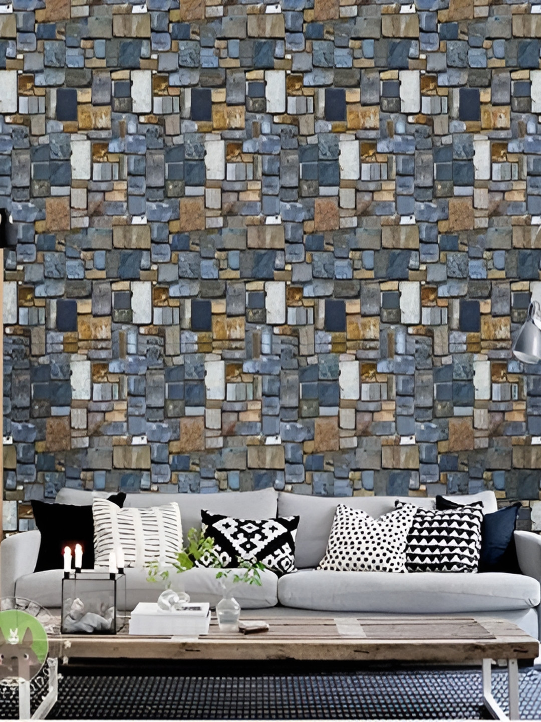 Asian royal Grey & White Abstract Printed  Self Adhesive 3D Wall Stickers