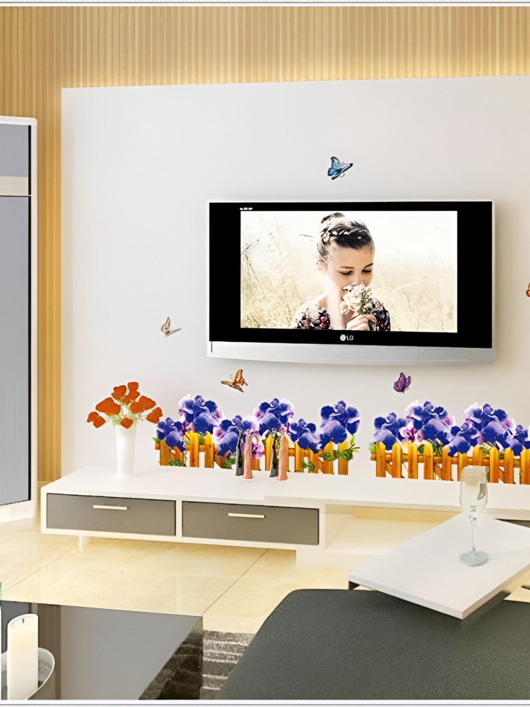 Asian royal Blue & Yellow 3D Floral Printed Self Adhesive Wall Sticker