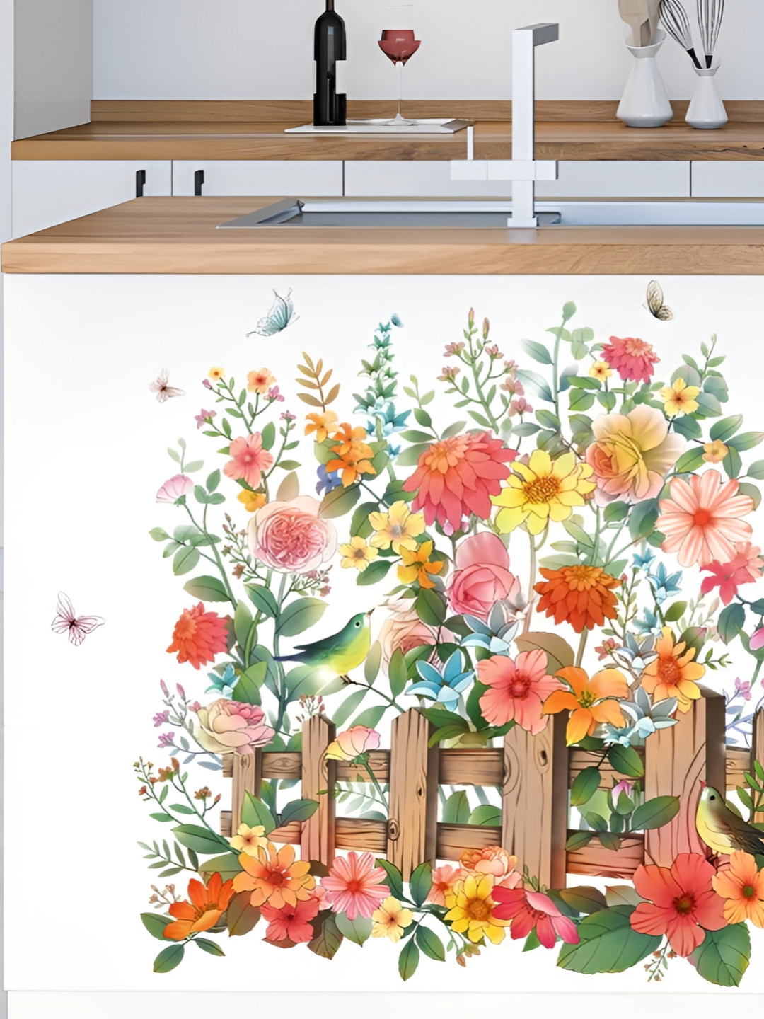 Asian royal White & Red Printed Self-Adhesive Wall Sicker