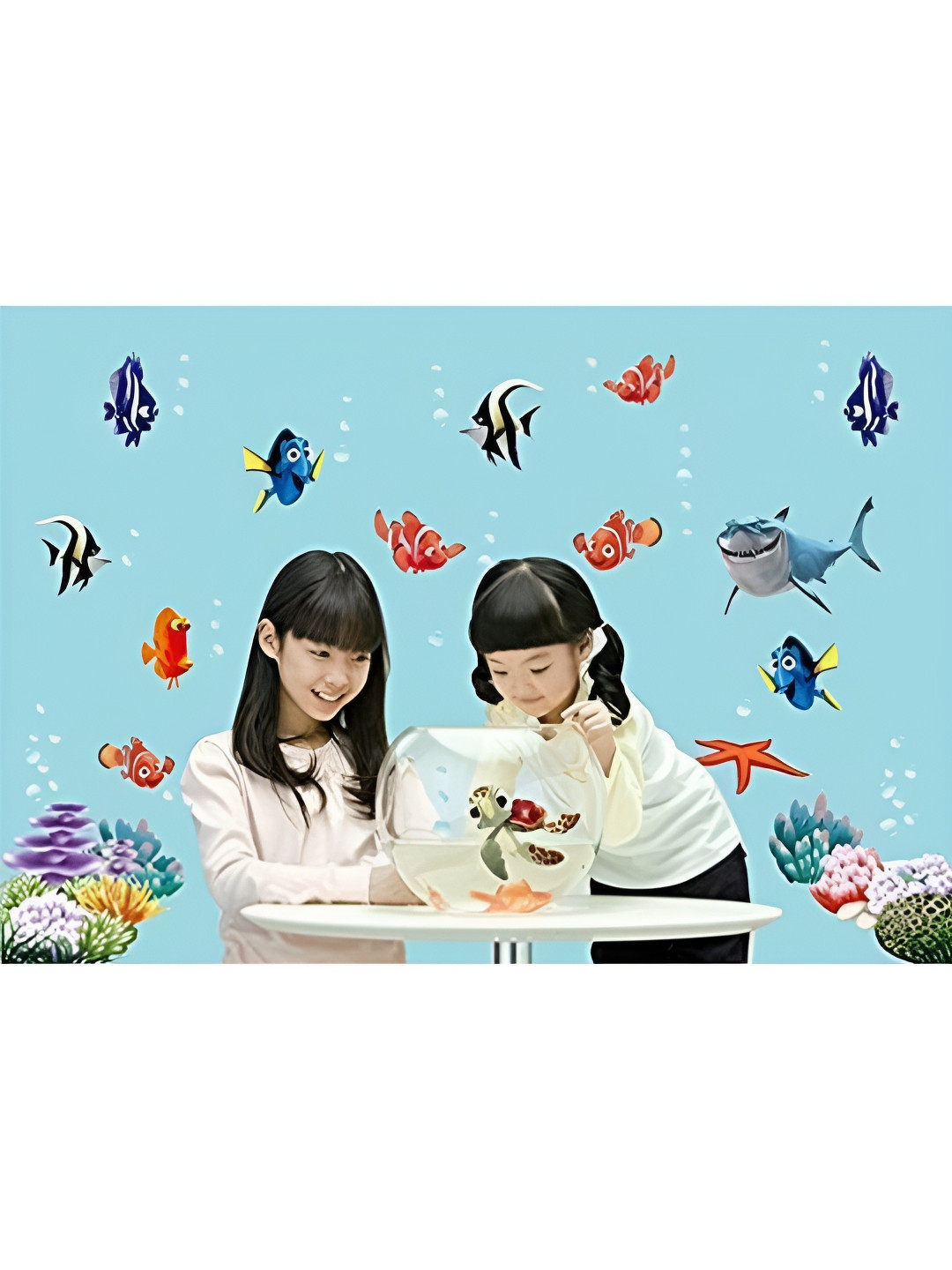 Asian royal Blue & Red Sea Shark Fish 3D Cartoon Printed Self Adhesive Wall Sticker