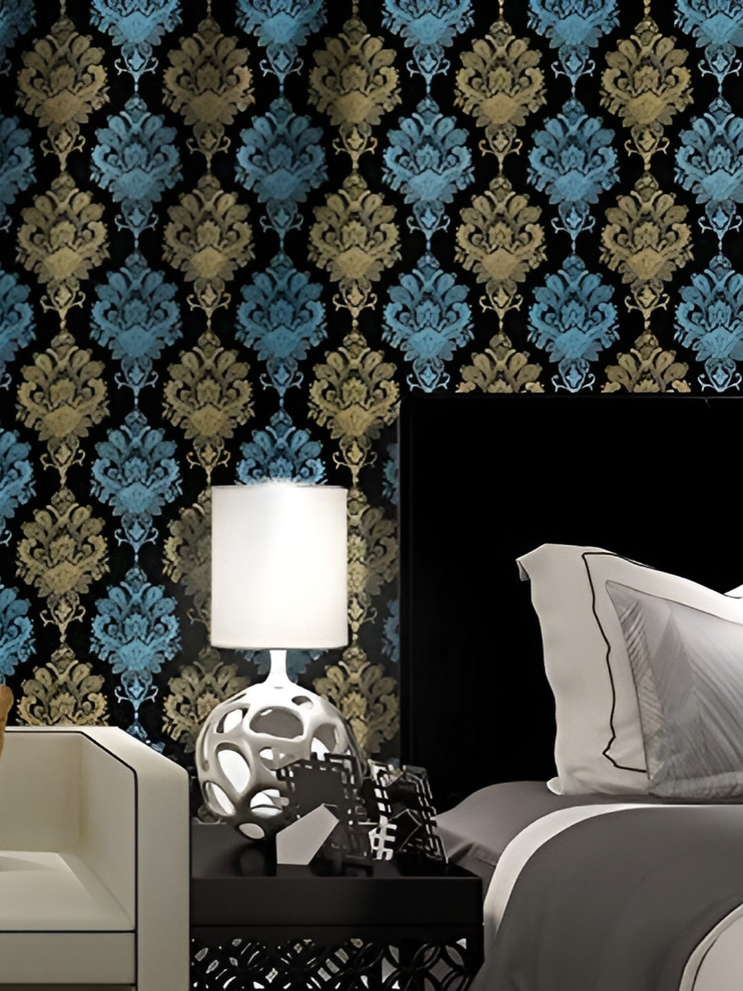 Asian royal Black & Blue Printed Self Adhesive Wall Sticker