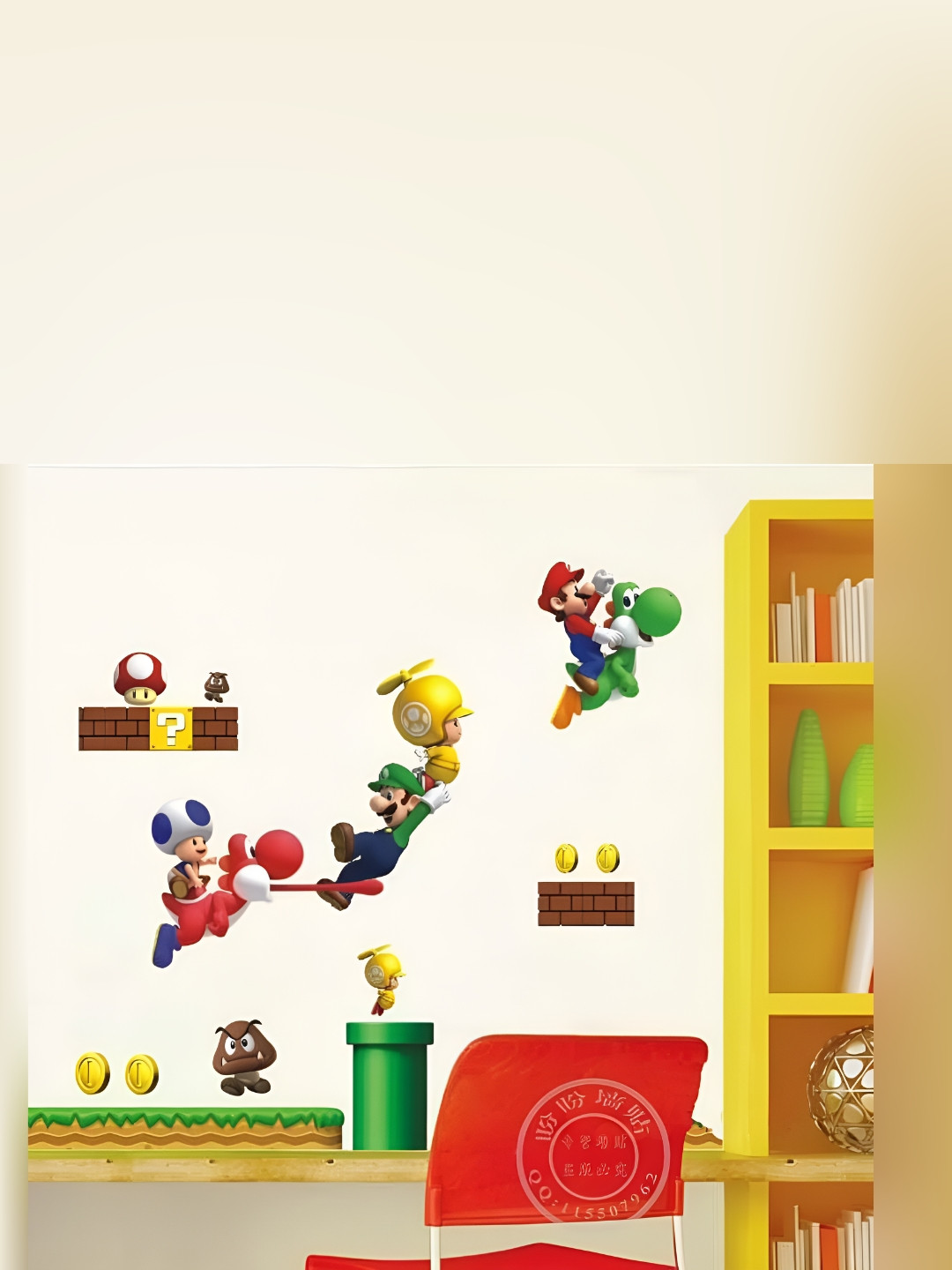 Asian royal White & Red Printed Self-Adhesive Wall Sicker