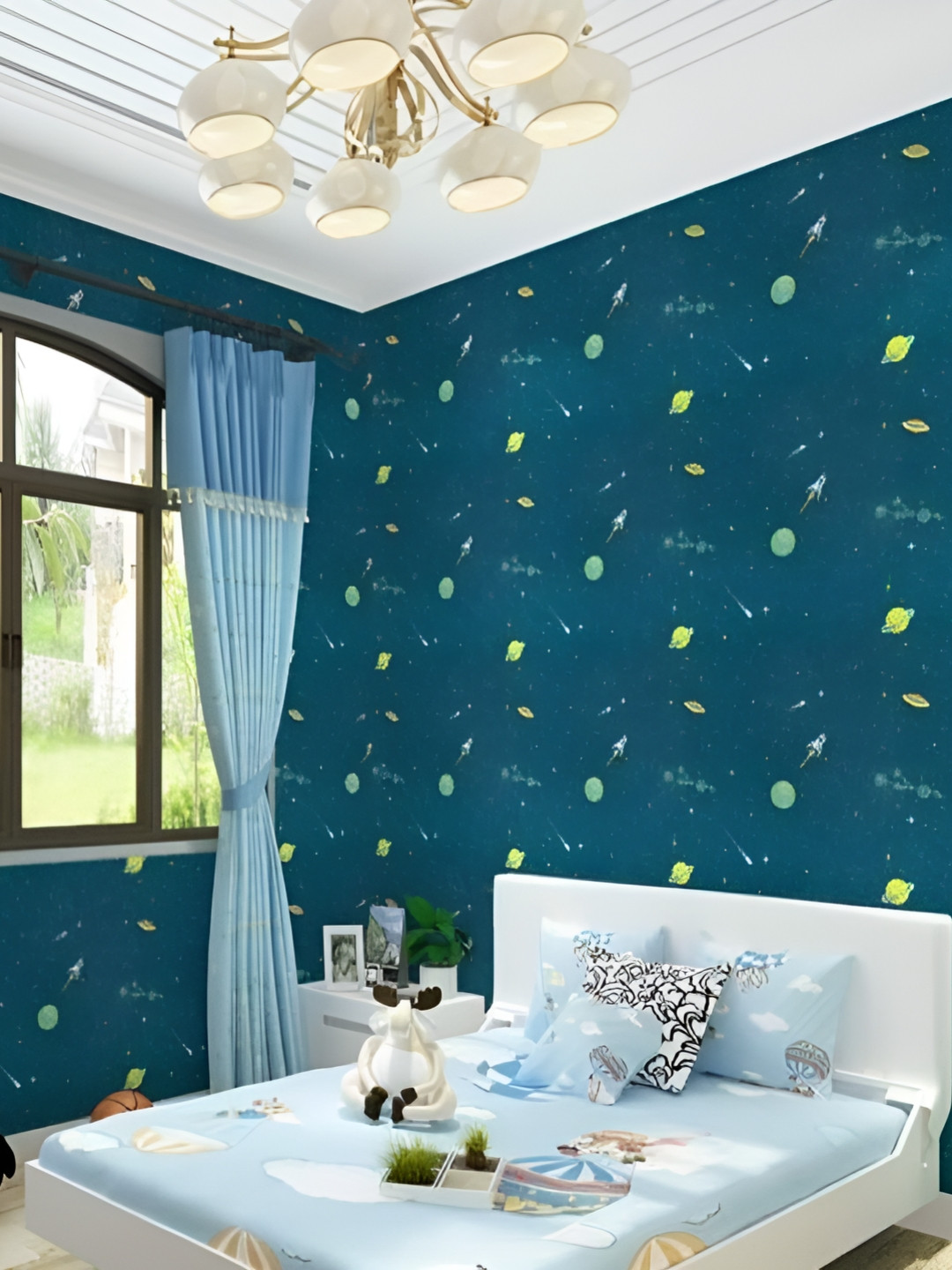 Asian royal Blue Space Printed Self-Adhesive Wall Sticker