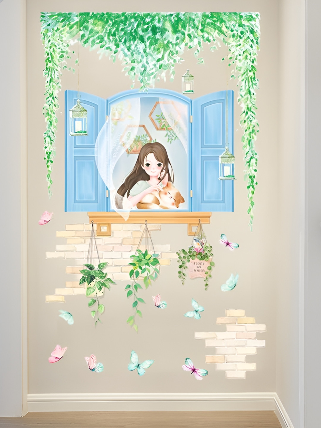 Asian royal Green & Blue Abstract Printed  Self Adhesive 3D Decals & Stickers