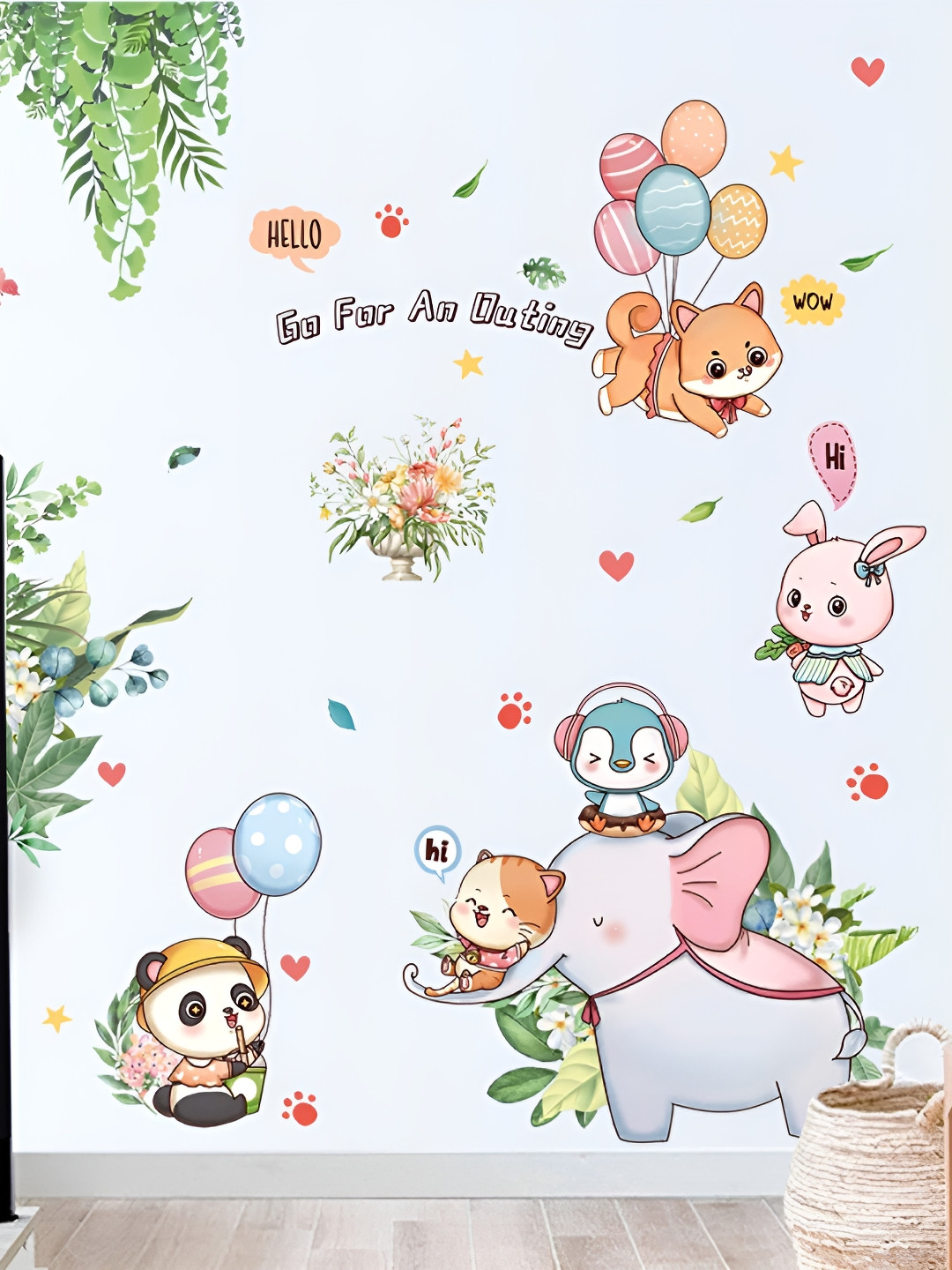 Asian royal White & Green Printed Self-Adhesive Wall Sicker