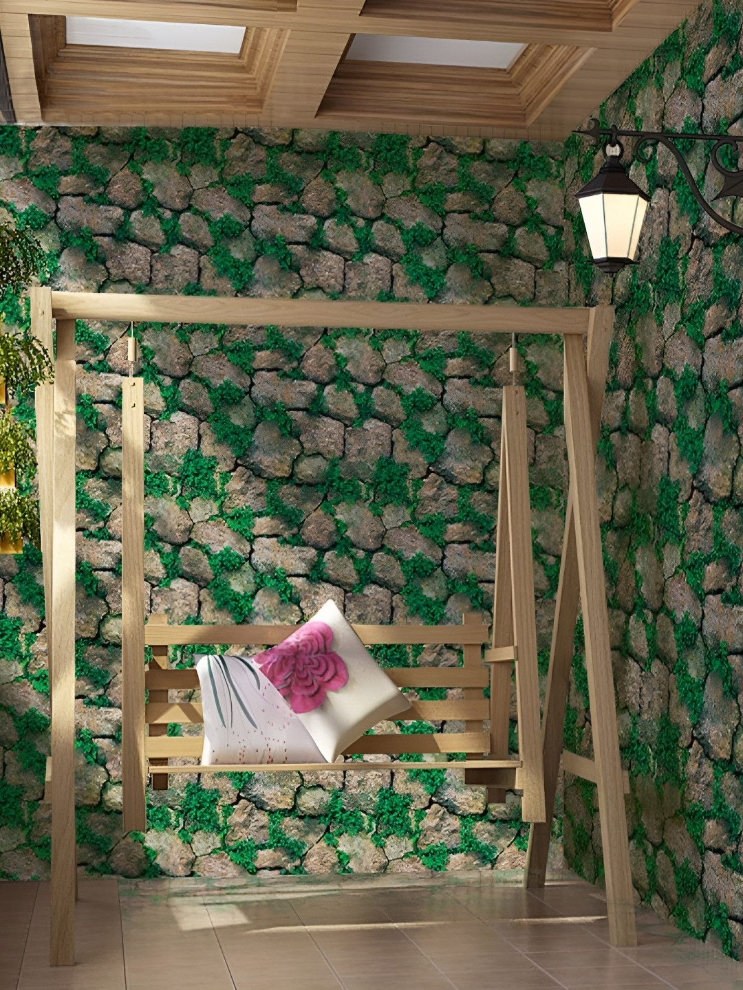 Asian royal Green & Cream 3D Printed Self Adhesive Wall Sticker