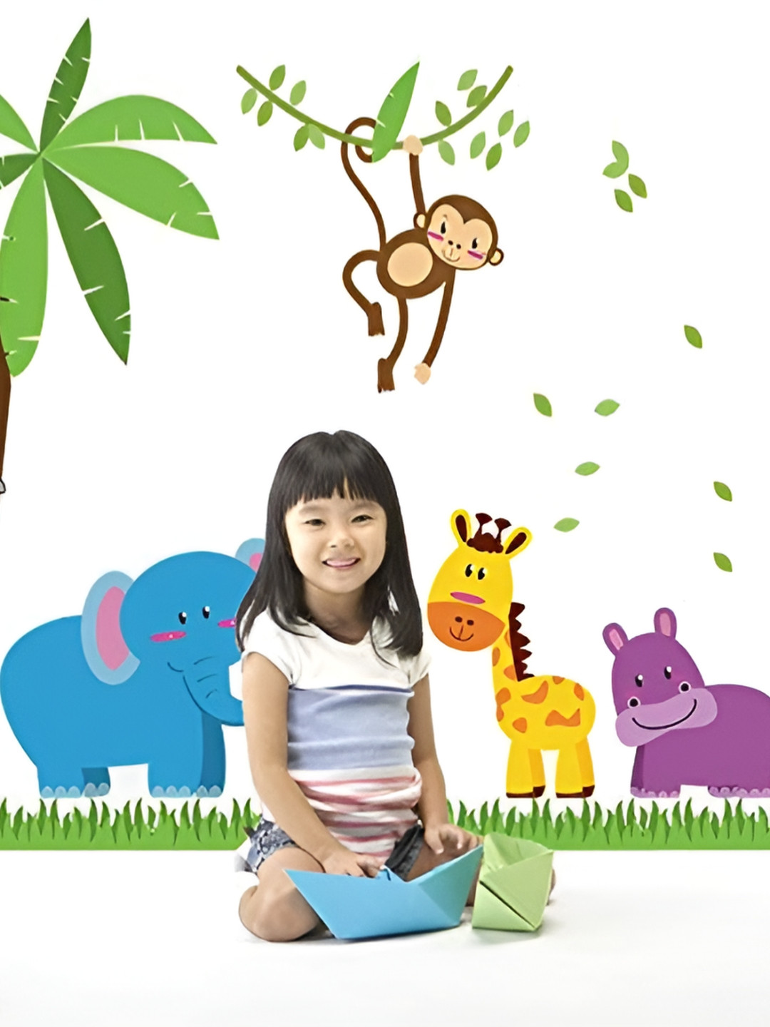 Asian royal Green & Purple Cartoon Printed Self-Adhesive Wall Sticker