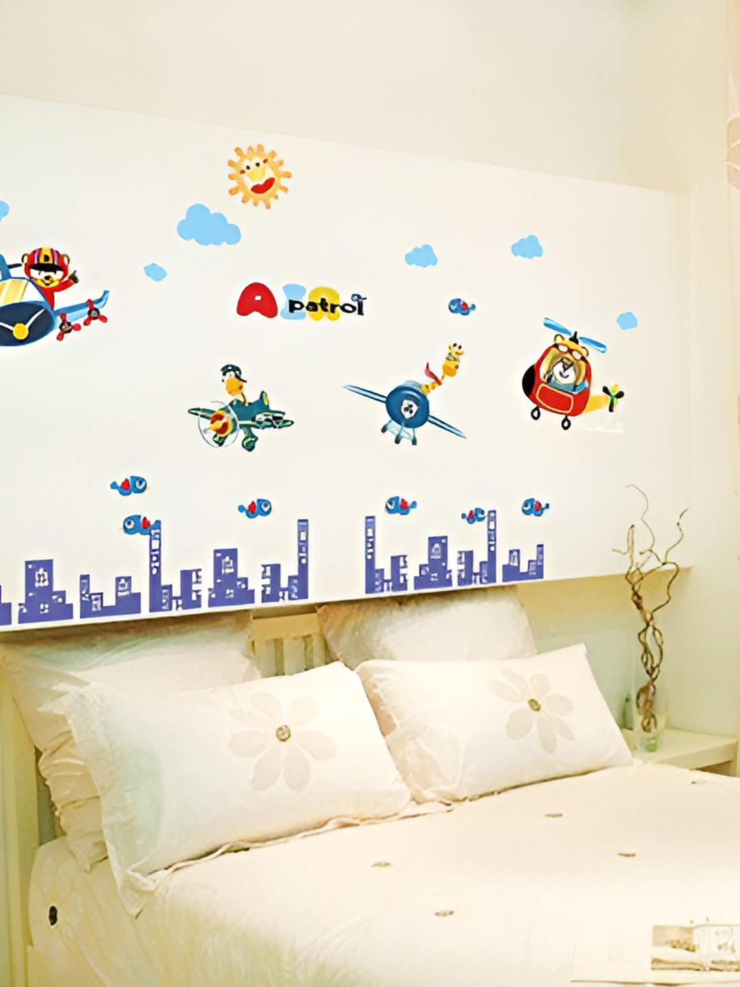 Asian royal Blue & Red 3D Printed Self Adhesive Wall Sticker