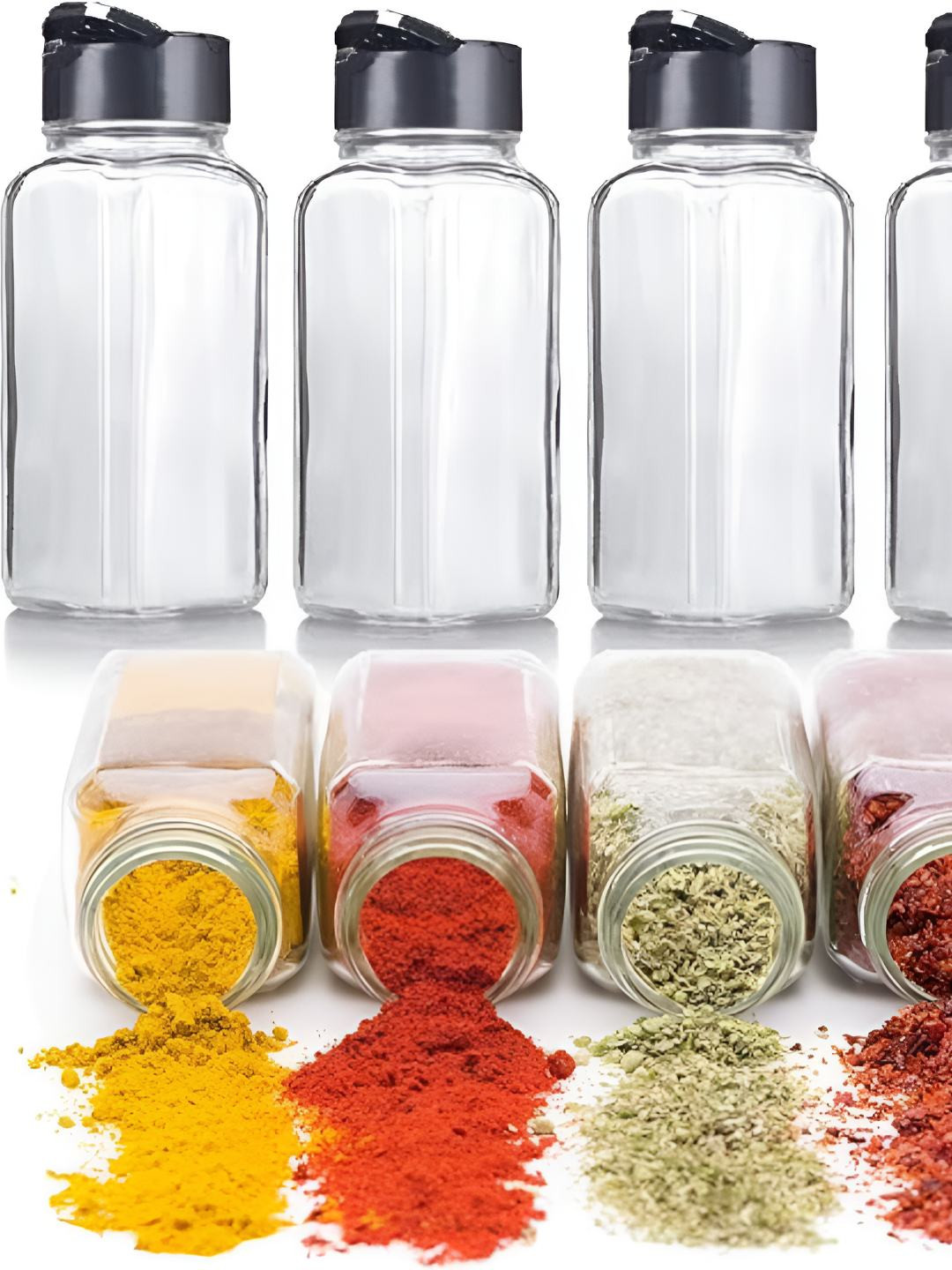 Tyche Enterprises Transparent Glass Dishwasher Safe 8 Piece Flip Top Spice Cellar-120ml