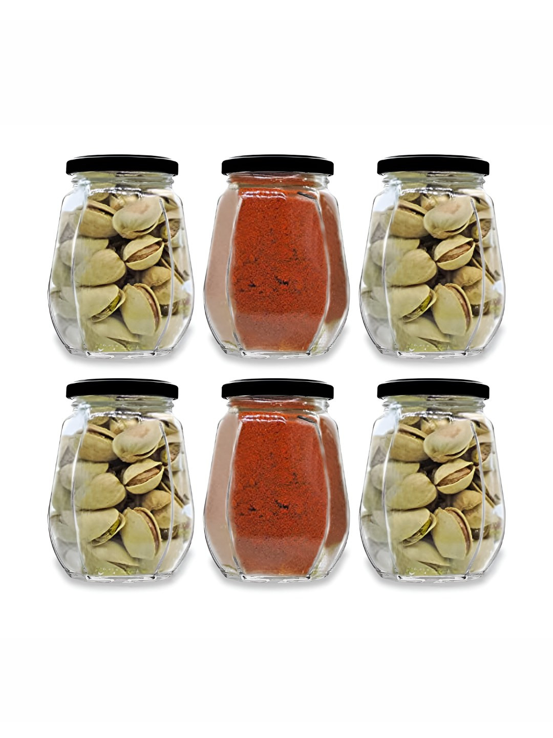 Tyche Enterprises Crown Transparent Glass Dishwasher Safe 6 Piece Screw Top Canister-500ml