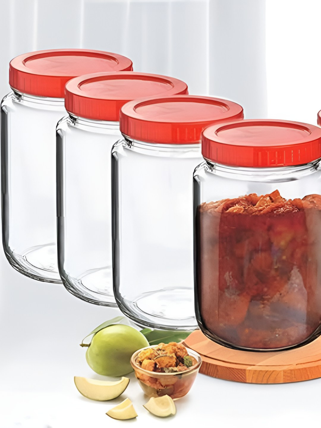Tyche Enterprises Piramal Transparent Glass Dishwasher Safe 6 Piece Screw Top Canister-1L
