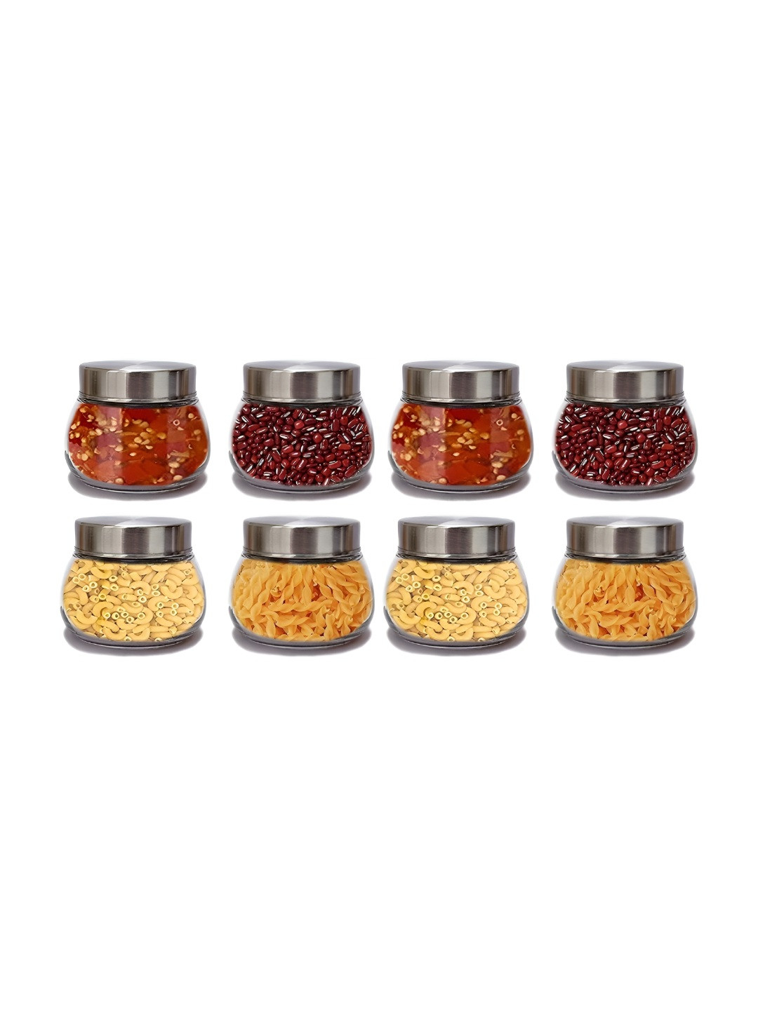 Tyche Enterprises Transparent Glass Dishwasher Safe 8 Piece Screw Top Jar-300ml