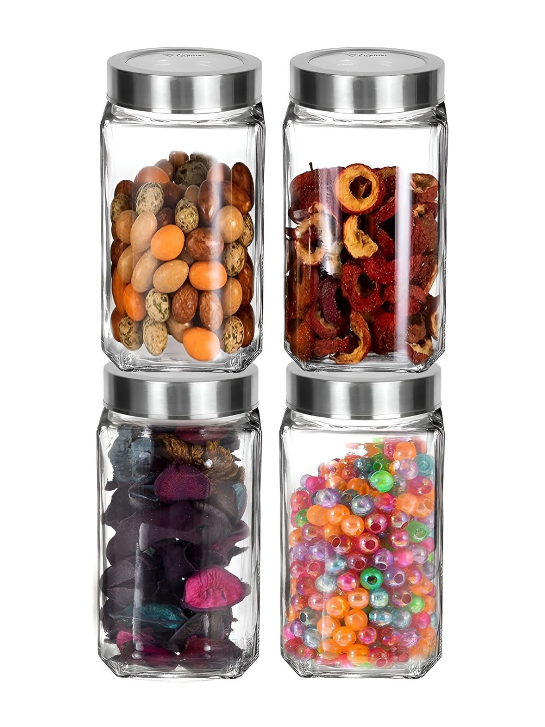 Tyche Enterprises Transparent Glass Dishwasher Safe 4 Piece Screw Top Canister-1L