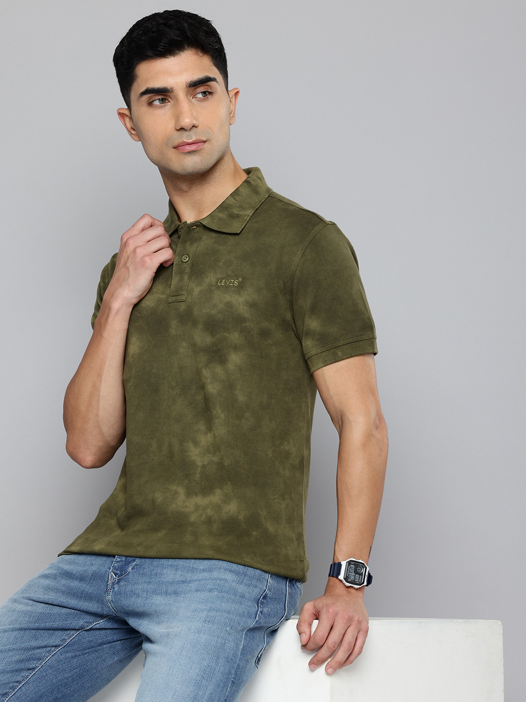 Levis Tie and Dye Polo Collar Pure Cotton Slim Fit T-shirt