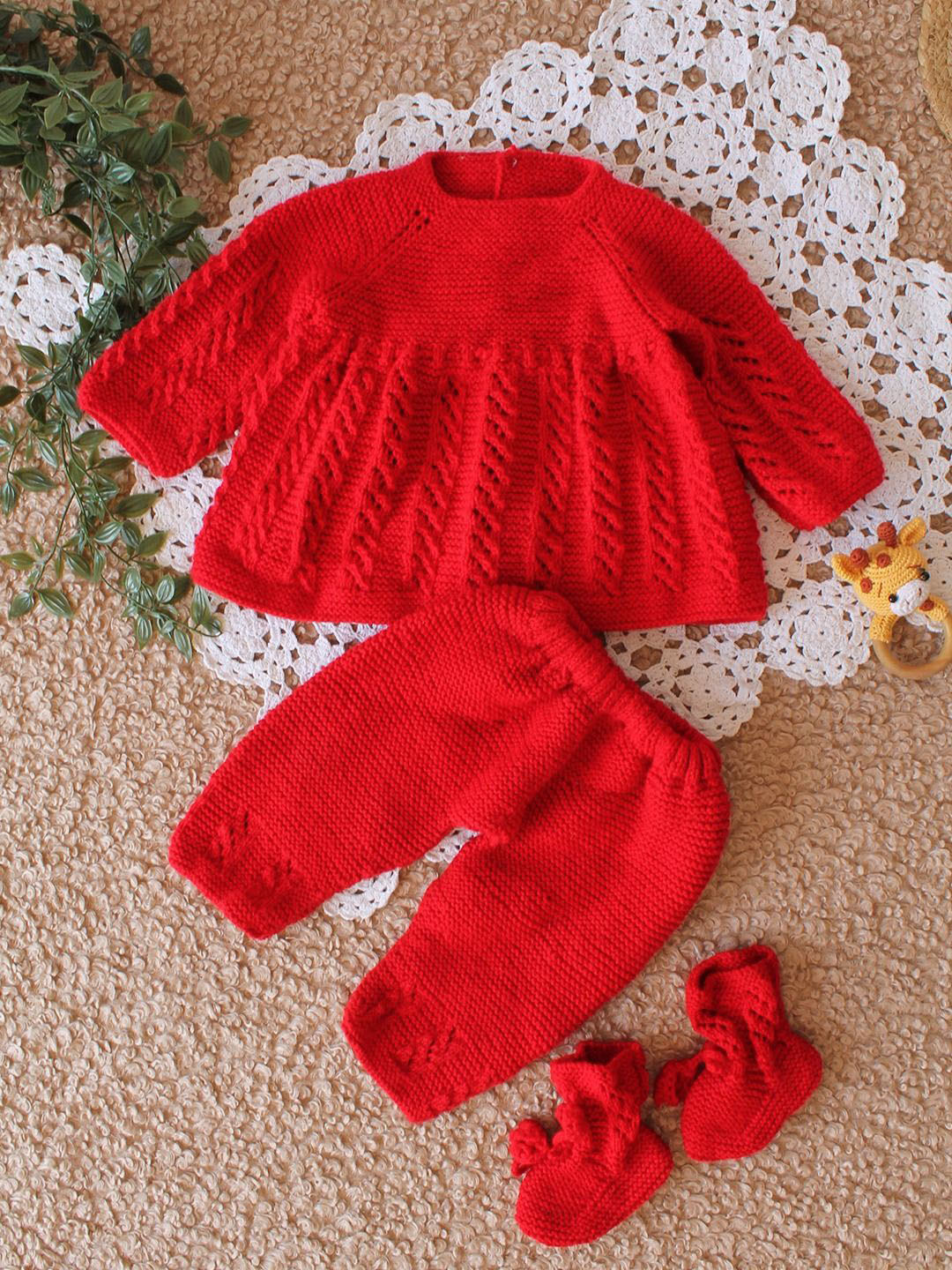 Woonie Kids Round Neck Long Sleeves Pure Cotton Sweatshirt & Trousers Set with Boots