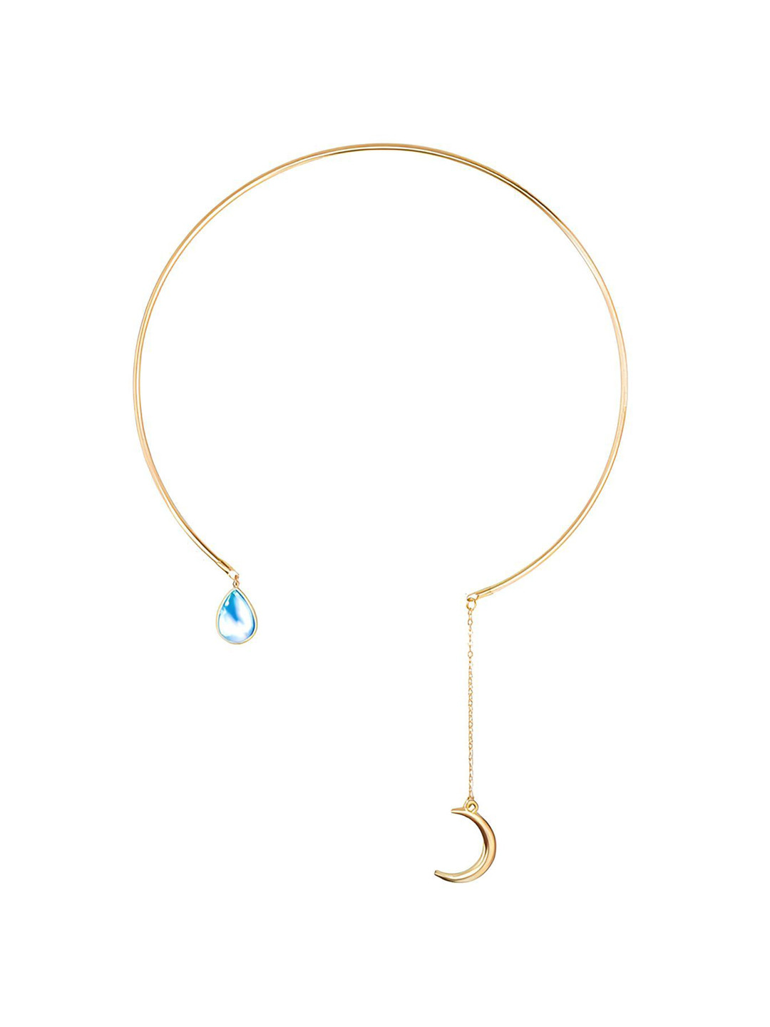 Goho Gold-Plated Stone Studded Moon And Teardrop Choker Necklace