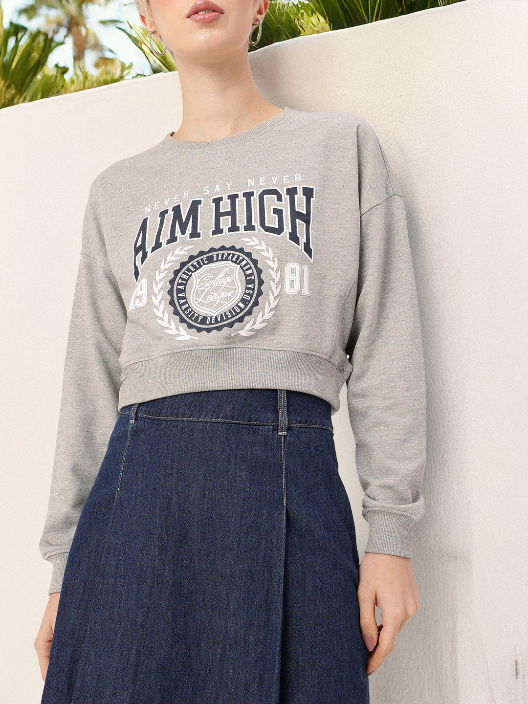 DressBerry Printed Oversized Crop Sweatshirts
