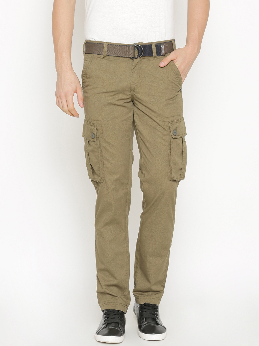 Buy T Base Men Olive Brown Printed Comfort Regular Fit Cargos