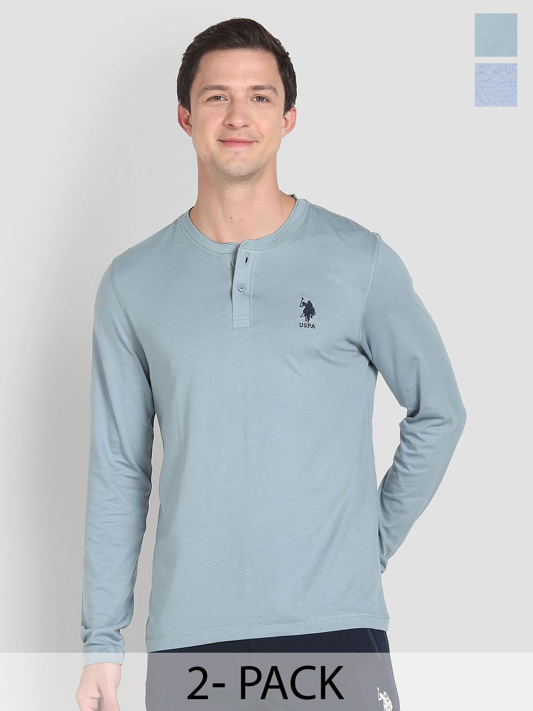 U.S. Polo Assn. Pack Of 2 Henley Neck Pure Cotton Lounge T-shirts