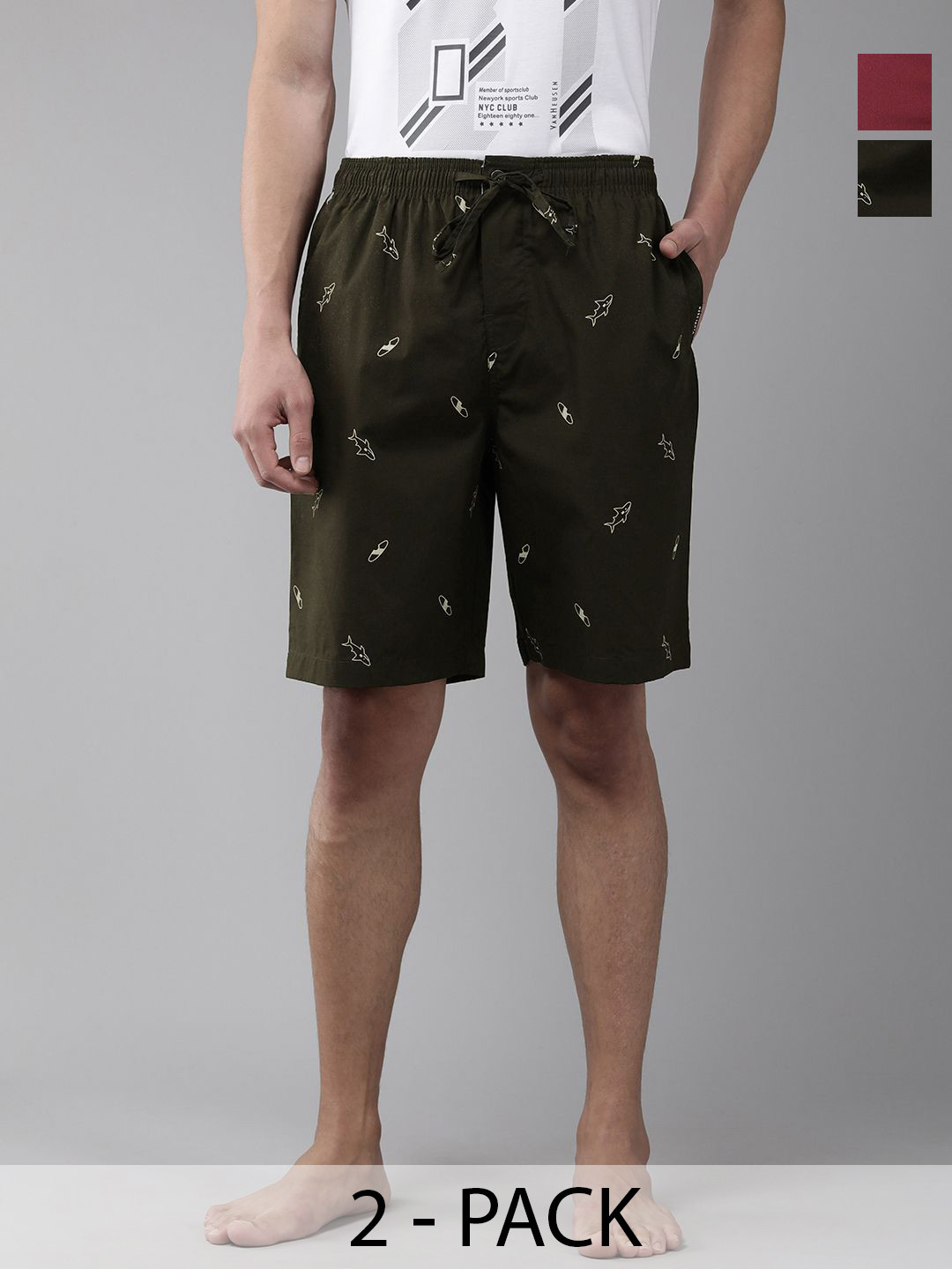 Van Heusen Men Pack Of 2 Printed Touch Functional Pocket Lounge Shorts