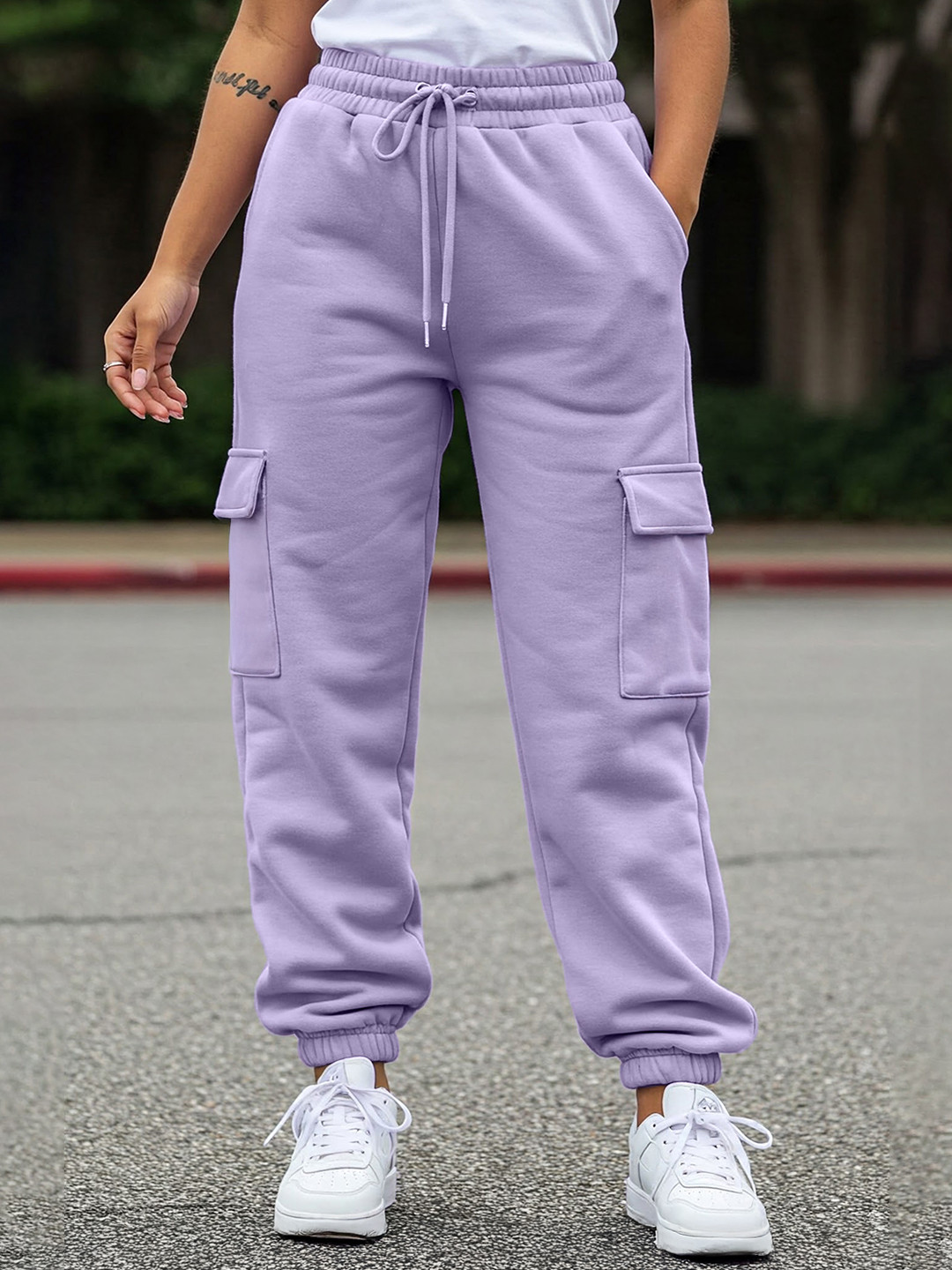 JUNEBERRY Women Purple Solid High Rise Relaxed Fit Pure Cotton Trackpant