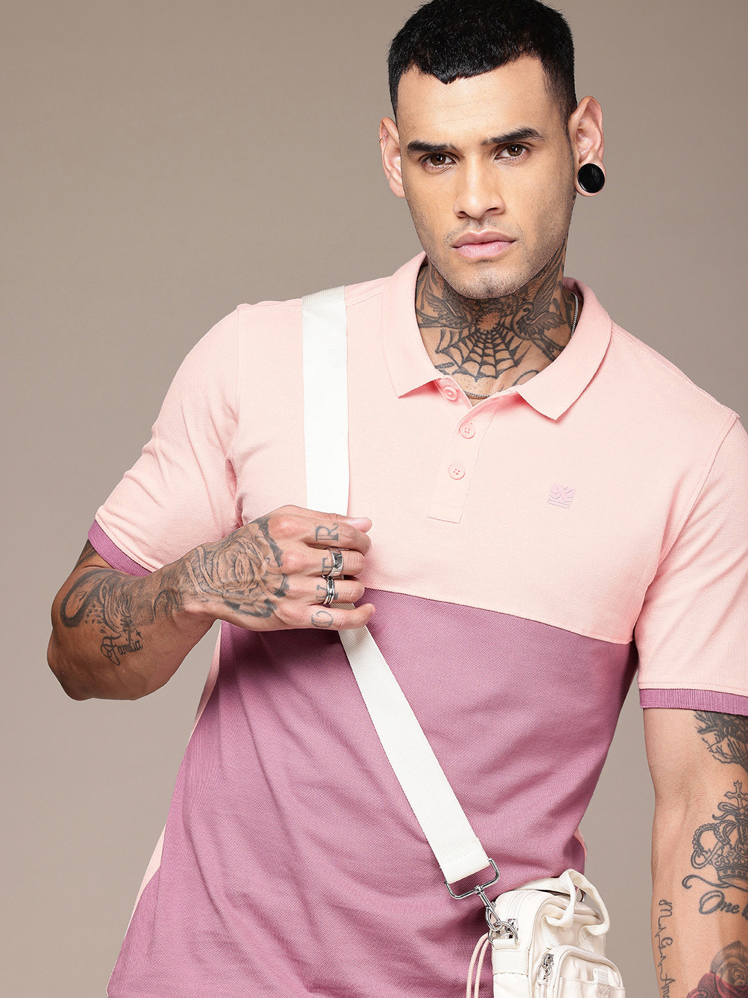 WROGN Colourblocked Polo Collar Cotton T-shirt