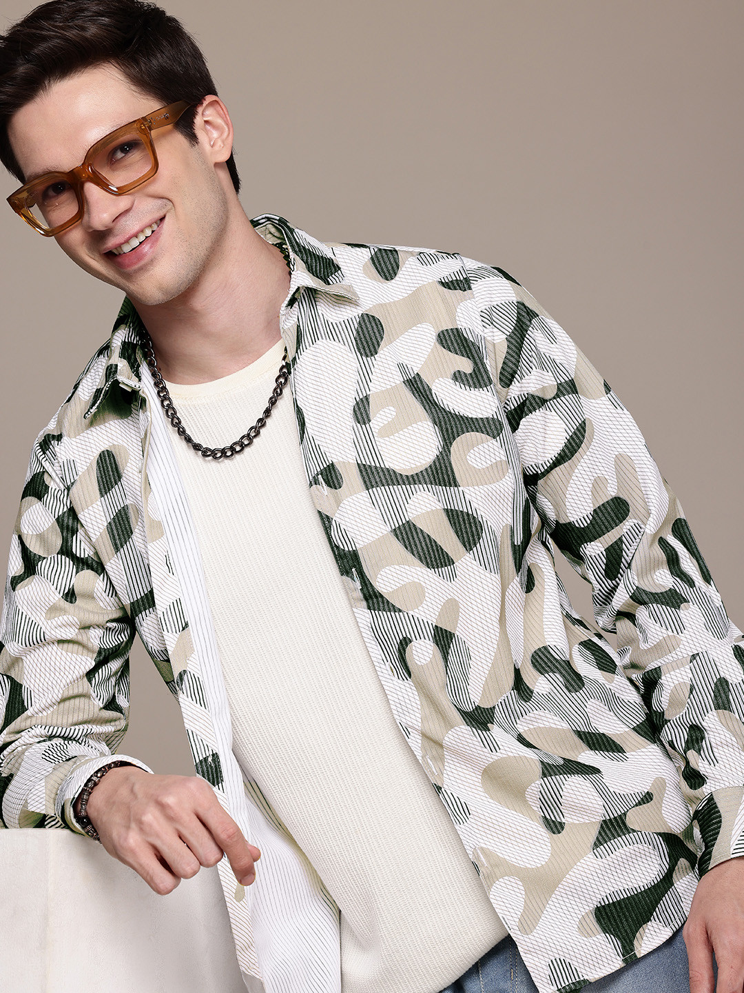 WROGN Printed Corduroy Casual Shirt
