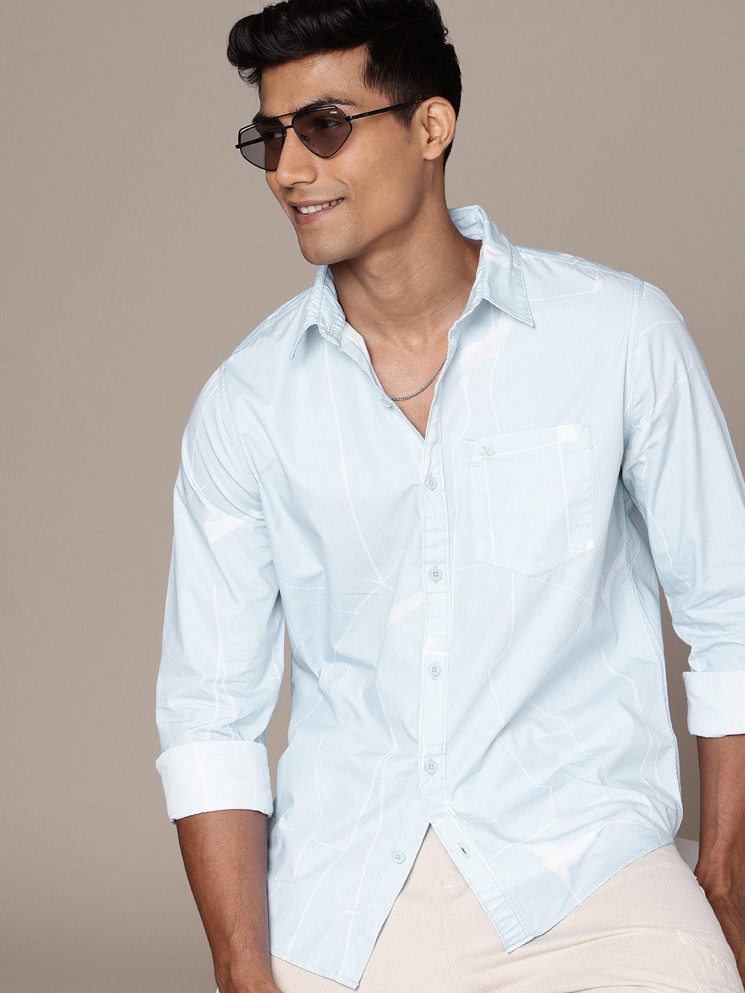 WROGN Pure Cotton Abstract Printed Casual Shirt