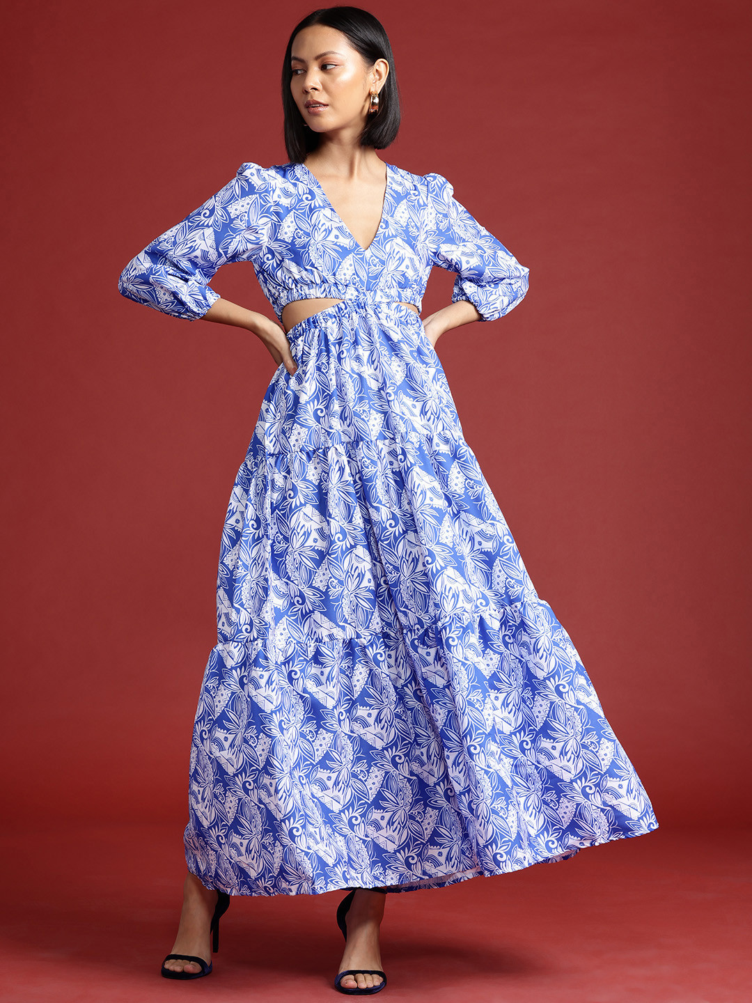 all about you Ethnic Motifs Print Cut-Out Maxi Dress