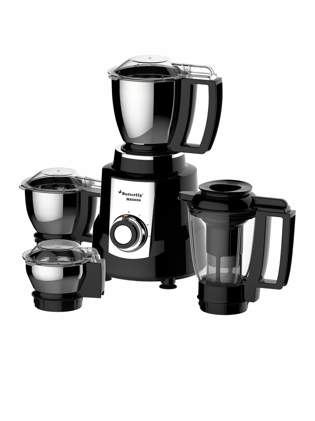 butterfly Magnum Black & Silver Toned 4 Pieces Jar 1.2 HP Juicer Mixer Grinder