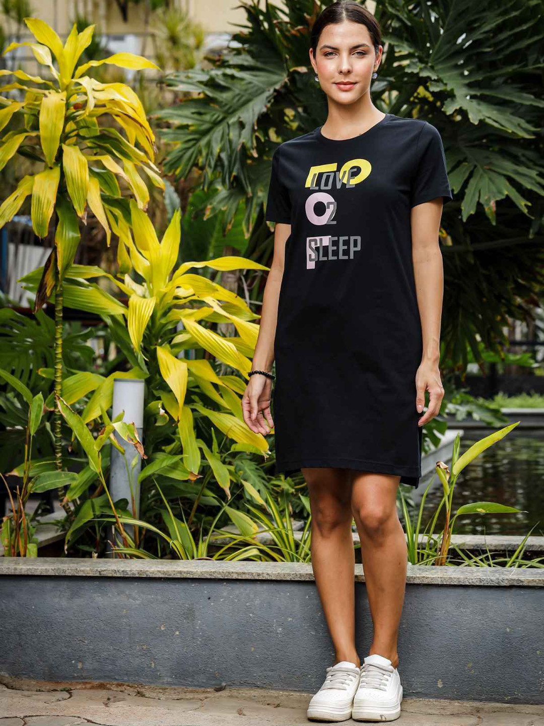 ONE SKY Printed Pure Cotton Round Neck T-shirt Dress